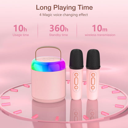 Portable Mini Karaoke Machine with Dual Wireless Microphones and LED Party Lights - Aged 4+