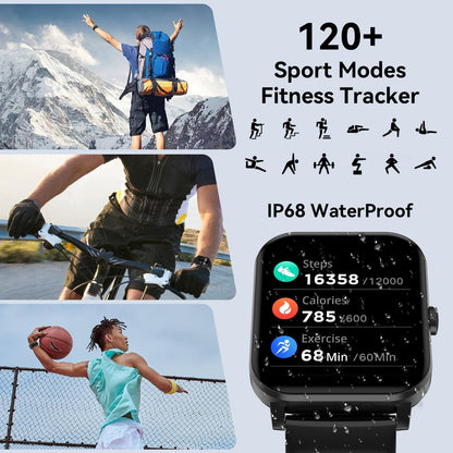 Smart Watch for Men Women with Bluetooth Call, Activity Tracker Compatible with Ios/Android Phones, 1.85" HD Screen Fitness Watch with Heart Rate/Sleep/Spo2 Monitor, 100+ Sports Modes(Black)