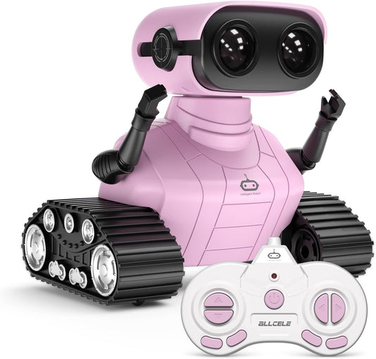 Rechargeable RC Robot Remote Control Toy with Music and LED Eyes, Gift for Children Age 3+ Pink