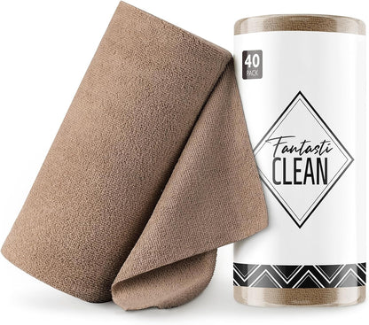 Microfiber Cleaning Cloth Roll - 40 Tear-Away Towels, 30x30 cm, Reusable, Washable, Scratch-Free Ultra Absorbent Dish Rags (Tan)