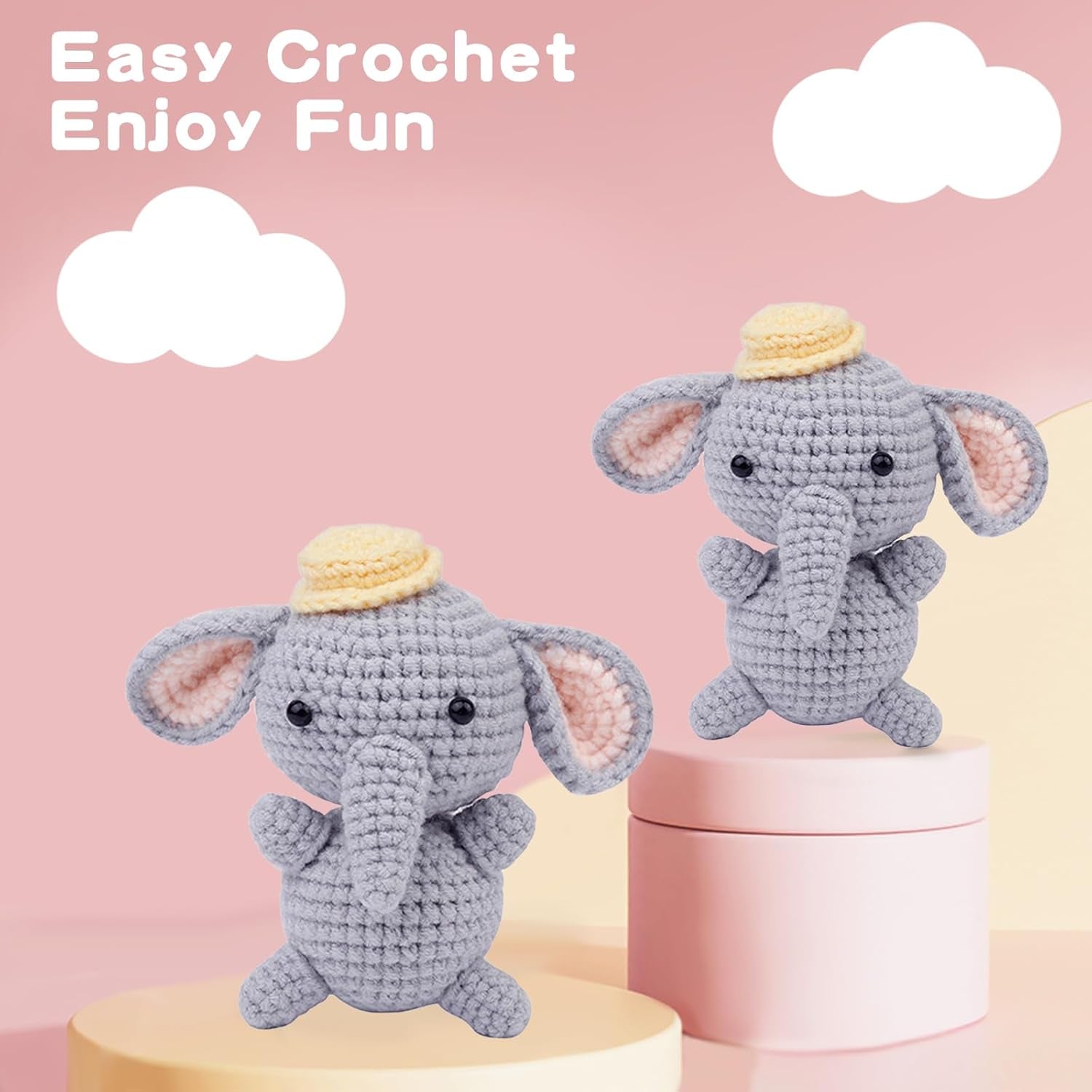 Beginner's Crochet Kit: DIY Elephant Crochet Set with Step-by-Step Video Tutorials - Ideal Knitting Gift for Kids and Adults