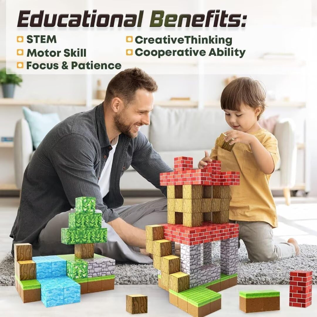 Magnetic Building Blocks - Mine Magnet World Edition, Montessori Magnetic Tiles,Aged 3+, Ideal Sensory Toys