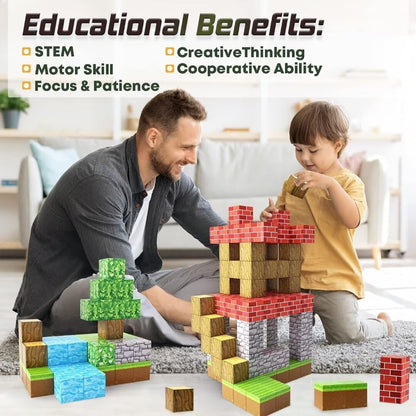 Magnetic Building Blocks - Mine Magnet World Edition, Montessori Magnetic Tiles,Aged 3+, Ideal Sensory Toys