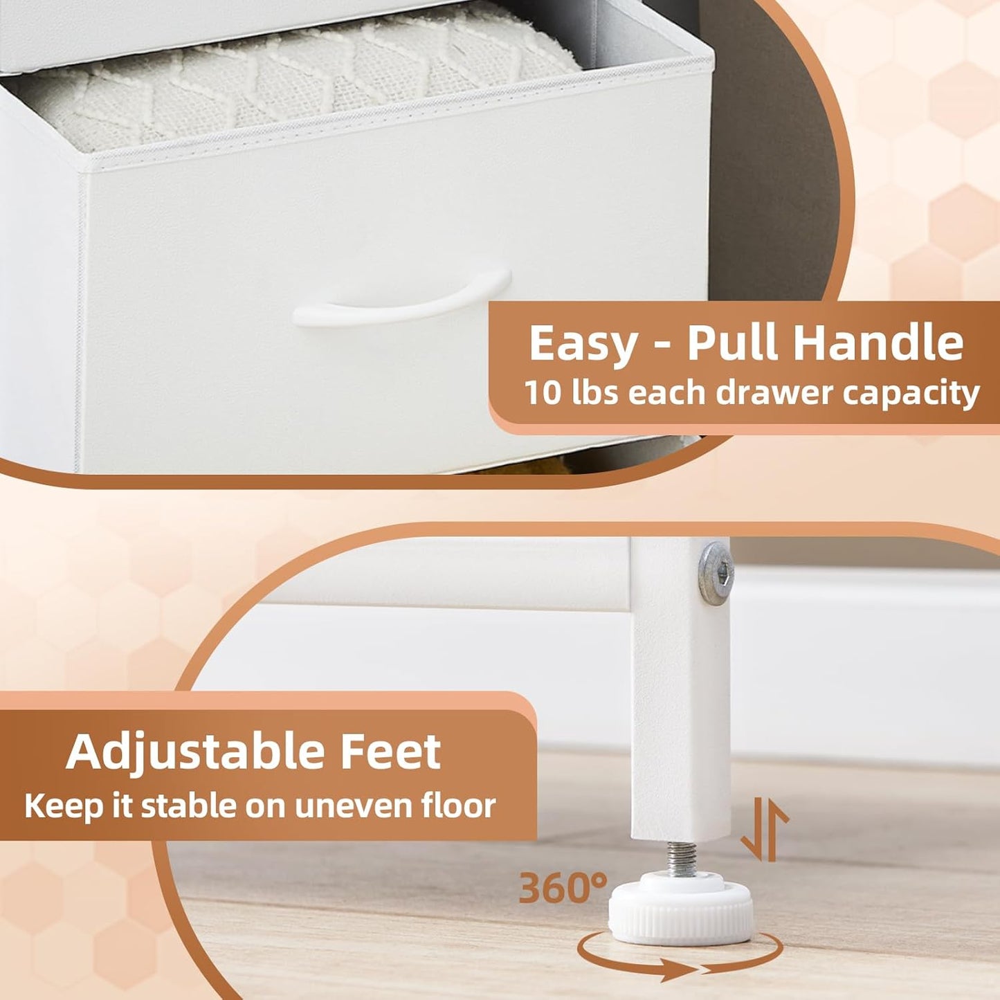 Tall Dresser for Bedroom, 4 Drawer Storage Organizer Chest of Drawers with Removable Fabric Bins - White Leather