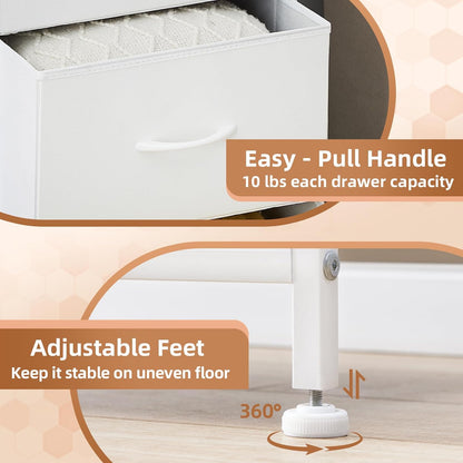Tall Dresser for Bedroom, 4 Drawer Storage Organizer Chest of Drawers with Removable Fabric Bins - White Leather