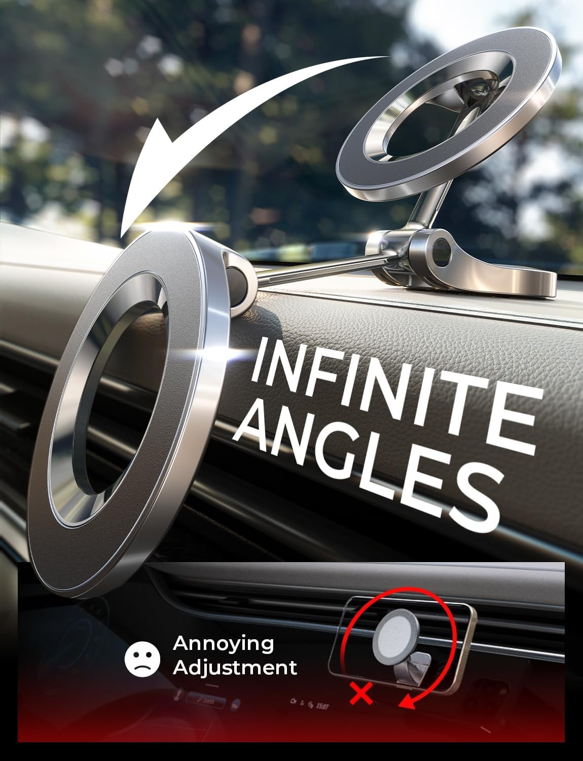 Car Mount - 24 Strong Magnets, 360° Rotating Magnetic Phone Holder -16 Pro Max, 15, 14, 13, 12, Compatible with MagSafe Cases