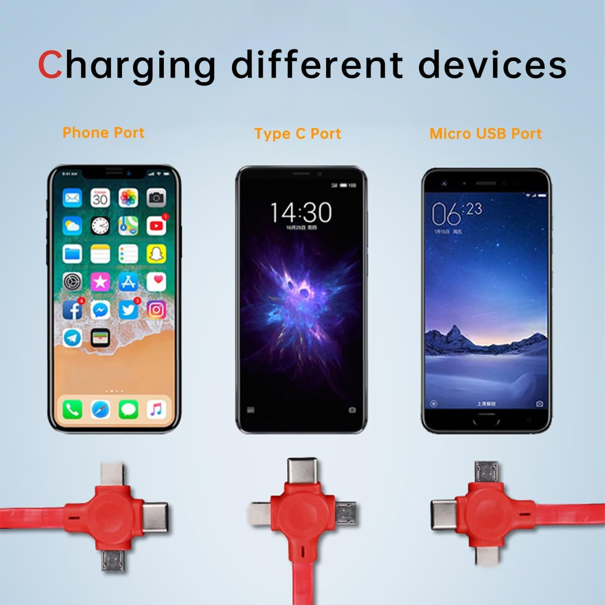 4-Pack Retractable 3-in-1 Charging Cable with Data Transfer and Phone Holder, Compatible with USB-C, Micro USB, iPhone, Android, and Tablets