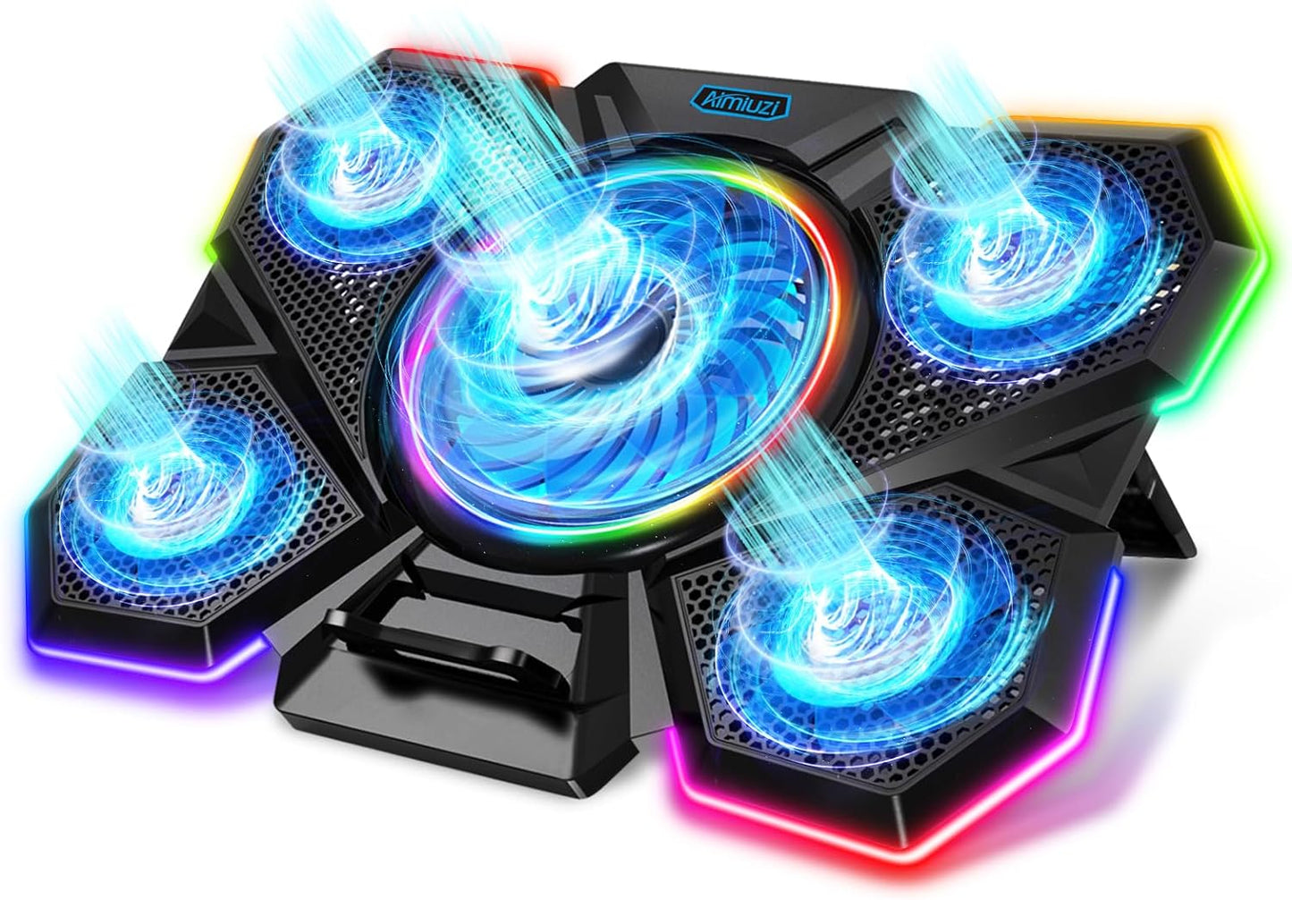 Laptop Cooling Pad for Gaming, Featuring 5 Silent Fans and LED Lighting, Compatible with 12-17 Inch Laptops, 7 Adjustable Height Settings