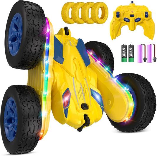 Remote Control Stunt Car-LED Light Strips, Headlights, 2.4GHz All-Terrain Double-Sided 360° Rotating RC Vehicle Ages 8+