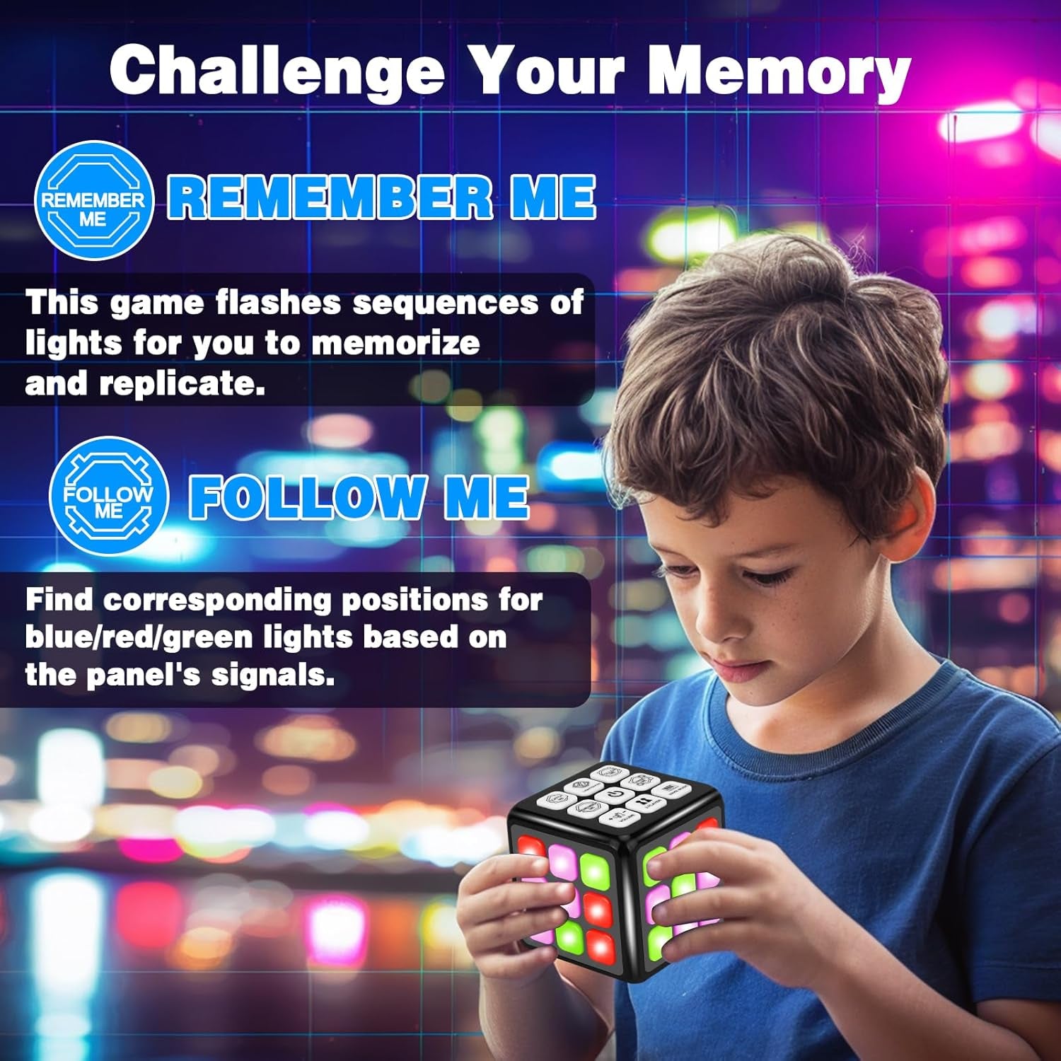 Electronic Memory and Brain Games Cube for Boys Aged 8+: Handheld Toy with Light and Music 