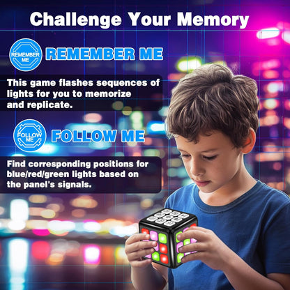 Electronic Memory and Brain Games Cube for Boys Aged 8+: Handheld Toy with Light and Music 