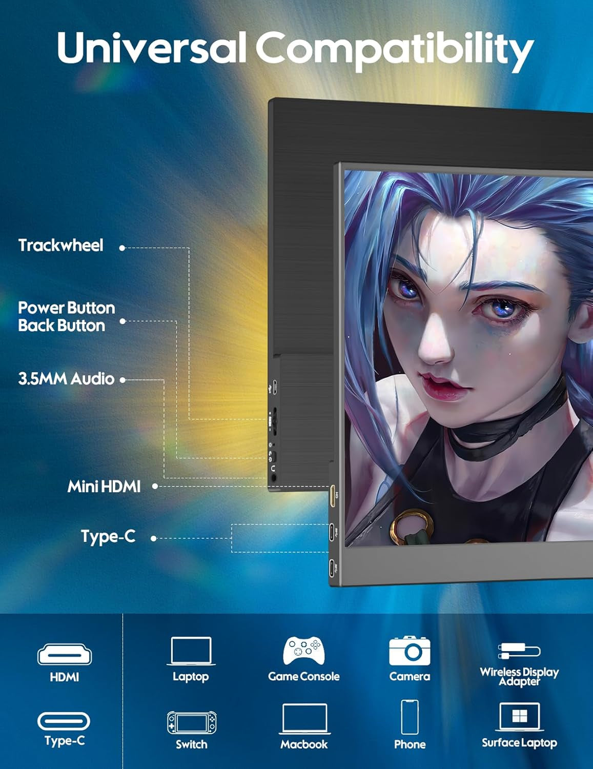Portable Monitor, 15.6" 1080P FHD Laptop Monitor USB-C HDMI Computer Display IPS Second Screen W/Smart Cover & Dual Speakers, Laptop Extended Monitor for PC Phone Mac Xbox PS4/5 Switch