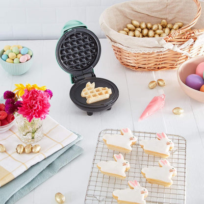 Mini Waffle Maker Machine - Compact 4" Appliance for Individual Waffles, Paninis, Hash Browns, and On-the-Go Meals in Aqua