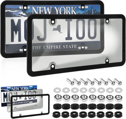 2-Pack Unbreakable Smoked License Plate Covers - Bubble Design - Tinted Frame Shield, Standard US Plates, Screws, Caps