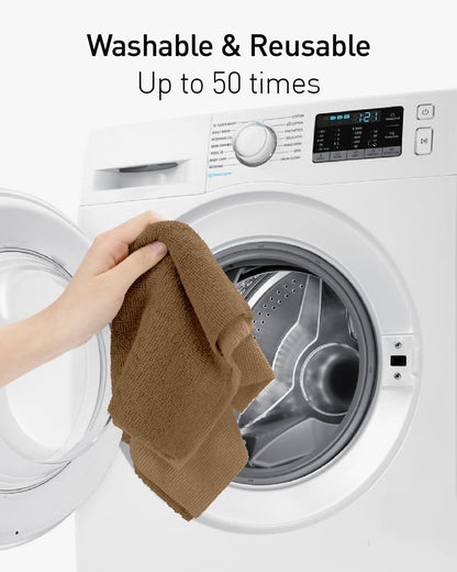 Microfiber Cleaning Cloth Roll - 40 Tear-Away Towels, 30x30 cm, Reusable, Washable, Scratch-Free Ultra Absorbent Dish Rags (Tan)
