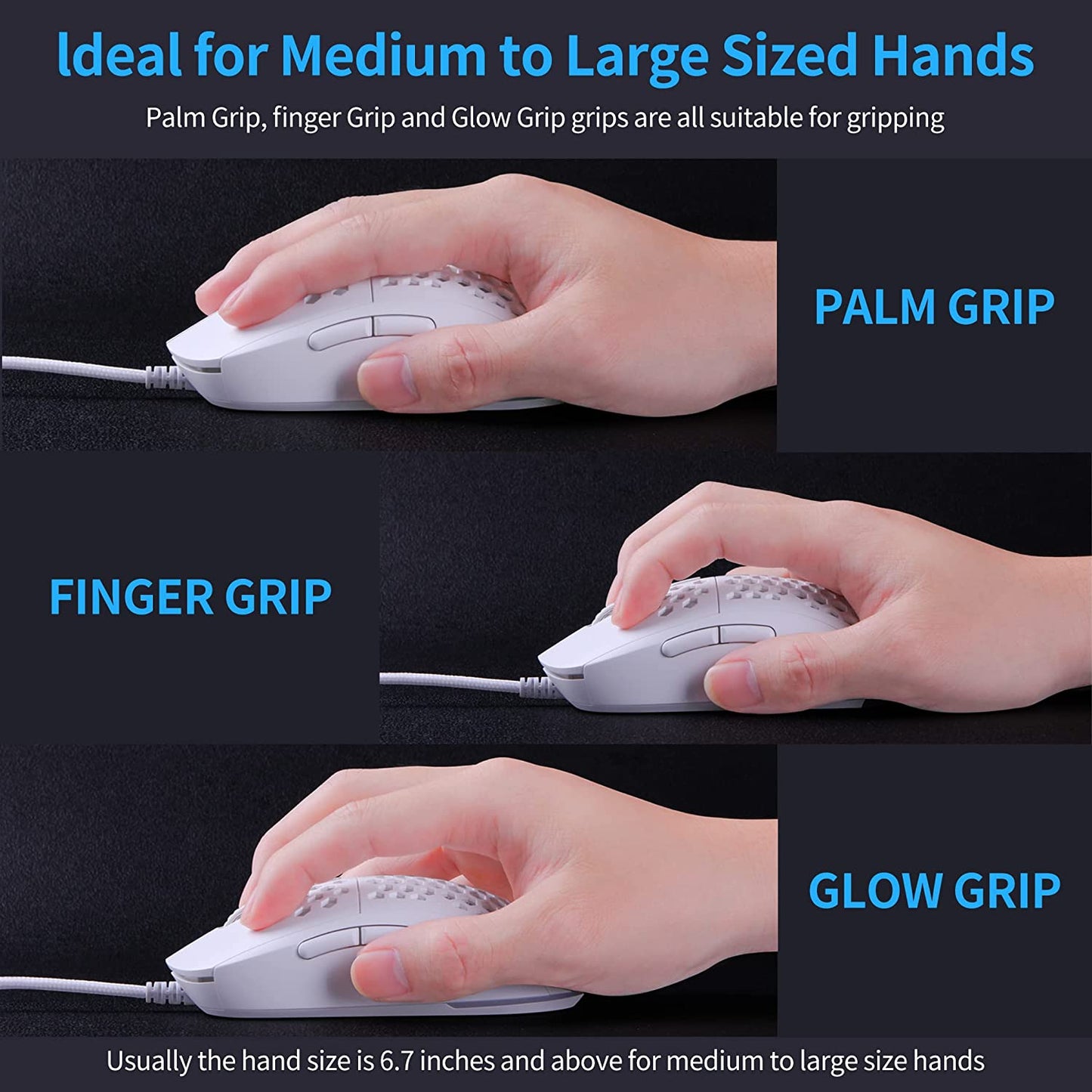 Ultralight Honeycomb Gaming Mouse with High-Precision 12800DPI Optical Sensor, 6 Programmable Buttons, Customizable RGB Lighting, Drag-Free Paracord, Ergonomic Design - Matte White