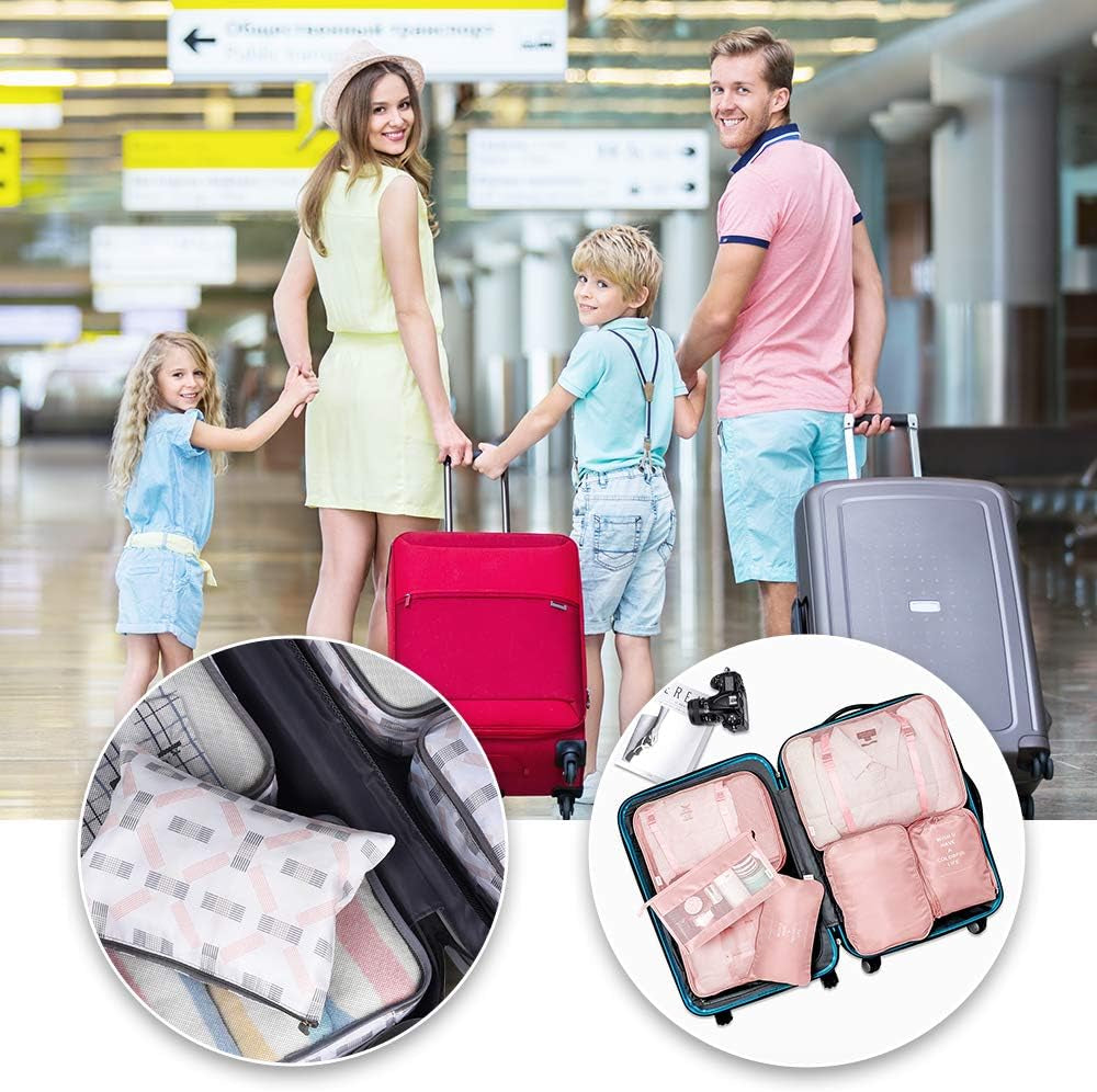7-Piece Travel Packing Cube Set with Toiletry Bag in Pink