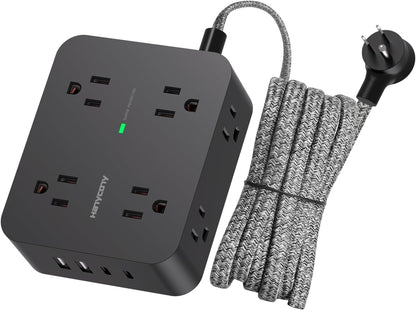 Surge Protector Power Strip -8 Outlets, 4 USB Charging Ports (2 USB-C), 3-Sided Outlet Extender, 5 Ft Braided Extension Cord, Flat Plug, Wall Mount, and Desk Charging Station