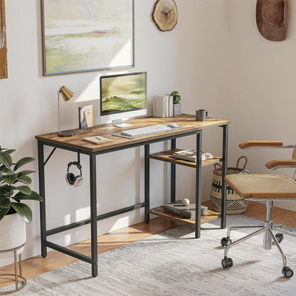 Modern 47-Inch Home Office Desk with Storage Shelves and Splice Board, Brown and Black Finish