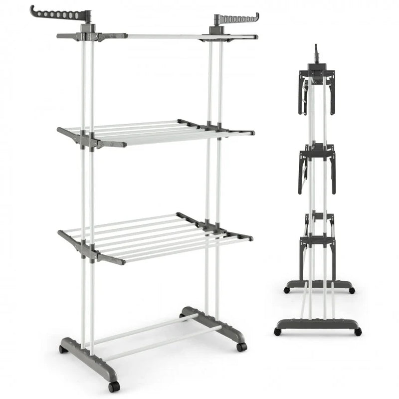 4-Tier Clothes Drying Rack with Rotatable Side Wings and Collapsible Shelves