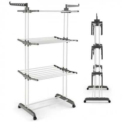 4-Tier Clothes Drying Rack with Rotatable Side Wings and Collapsible Shelves