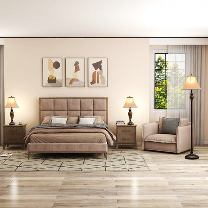 Three-Piece Table and Floor Lamp Set Featuring Linen Fabric Shades