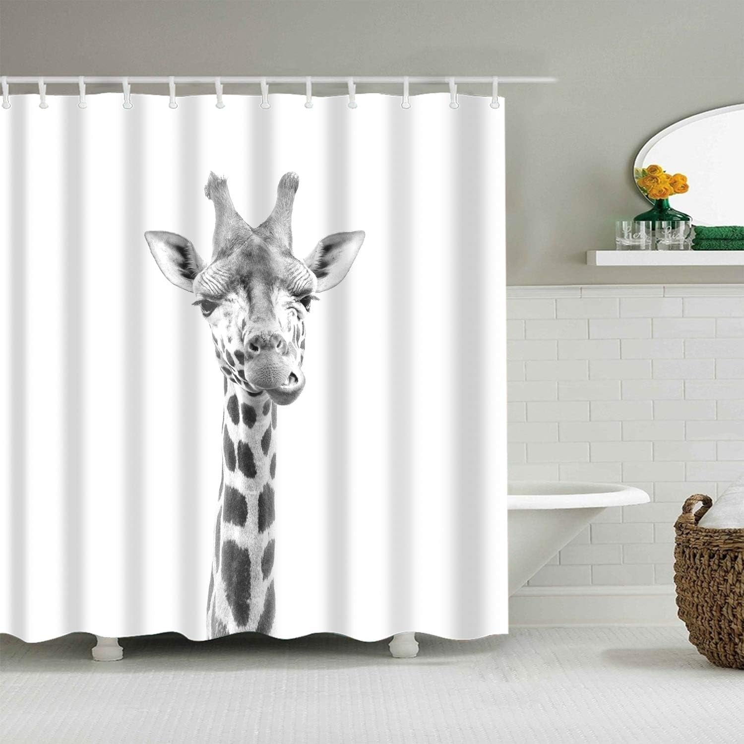 Modern Waterproof Polyester Bath Shower Curtain Set with Hooks and Elegant Design