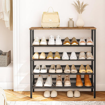 5-Tier Adjustable Shoe Rack - Durable and Stable Shoe Storage Unit for 16 Pairs -  Rustic Brown Finish