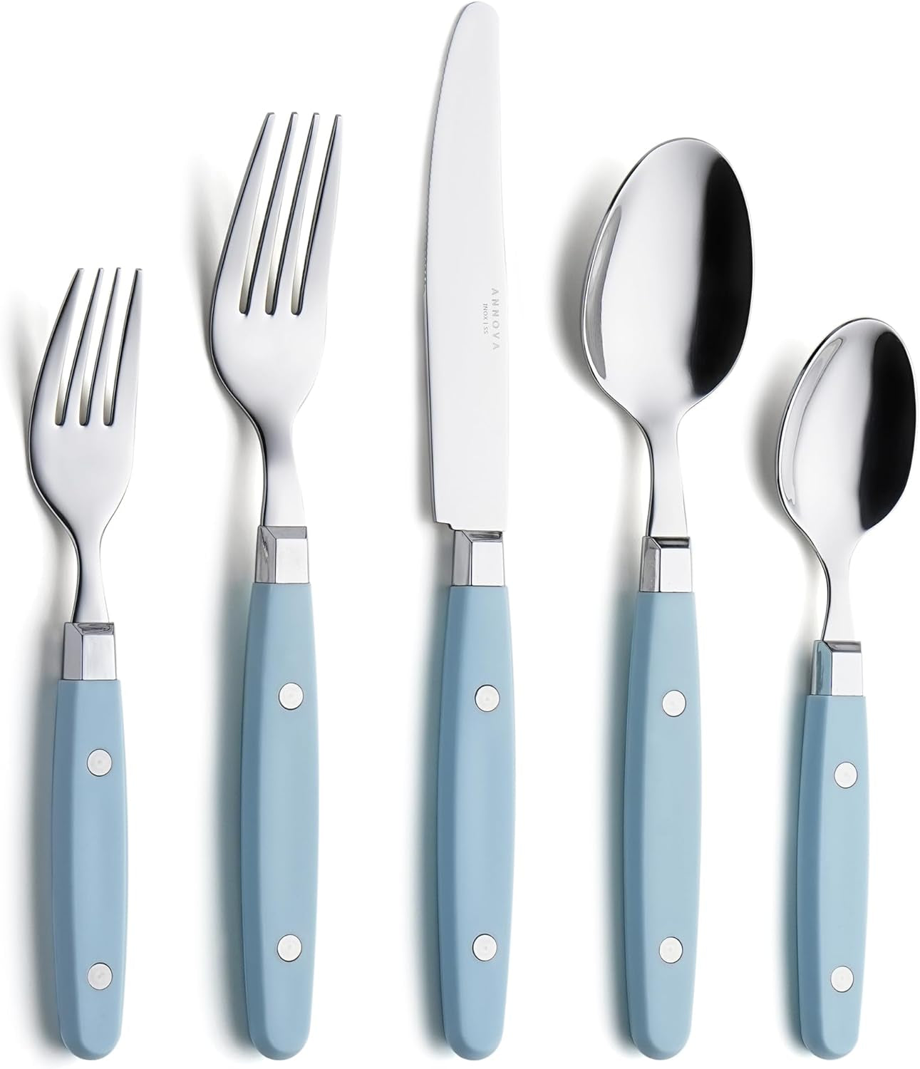 20-Piece Stainless Steel Silverware Set with Colorful Riveted Handles in Retro Morandi Design