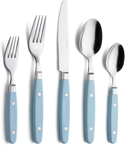 20-Piece Stainless Steel Silverware Set with Colorful Riveted Handles in Retro Morandi Design