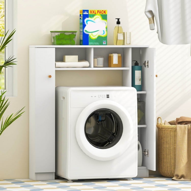 Over-the-Toilet Storage Cabinet with Dual Open Compartments and Four Adjustable Shelves