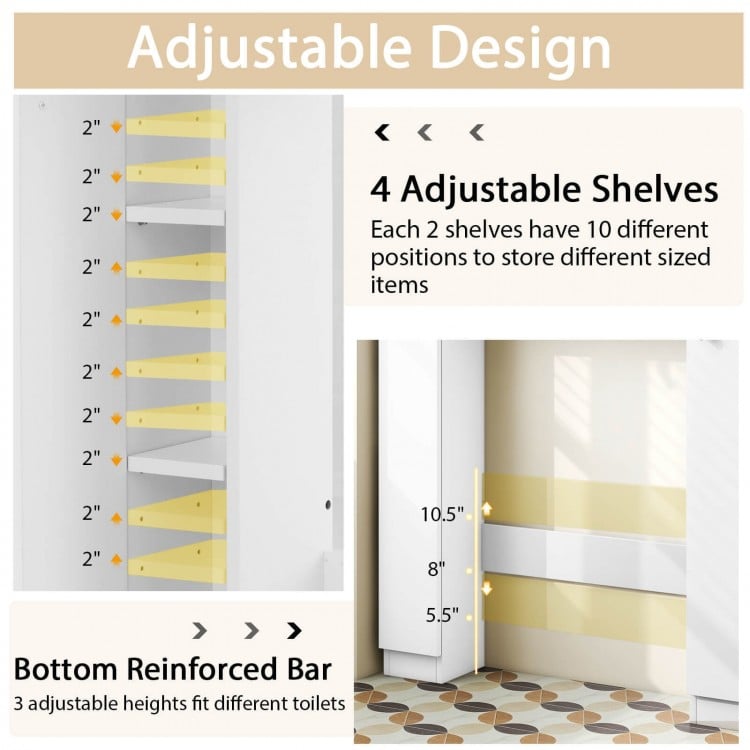 Over-the-Toilet Storage Cabinet with Dual Open Compartments and Four Adjustable Shelves