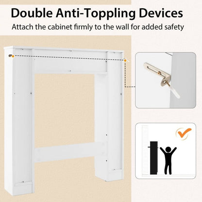 Over-the-Toilet Storage Cabinet with Dual Open Compartments and Four Adjustable Shelves
