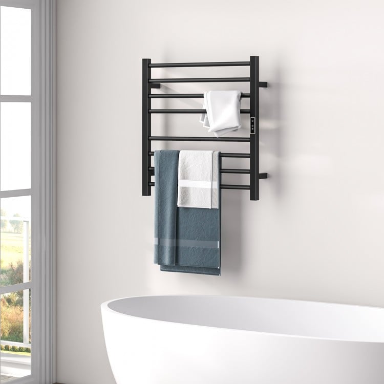 Freestanding Wall-Mounted Towel Warmer Rack with Eight Bars and LED Display