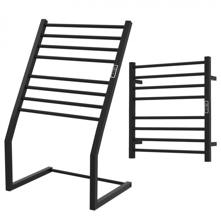 Freestanding Wall-Mounted Towel Warmer Rack with Eight Bars and LED Display