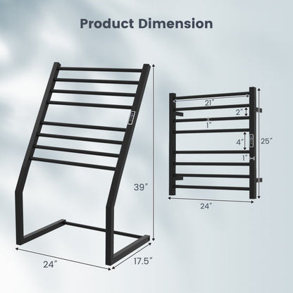 Freestanding Wall-Mounted Towel Warmer Rack with Eight Bars and LED Display