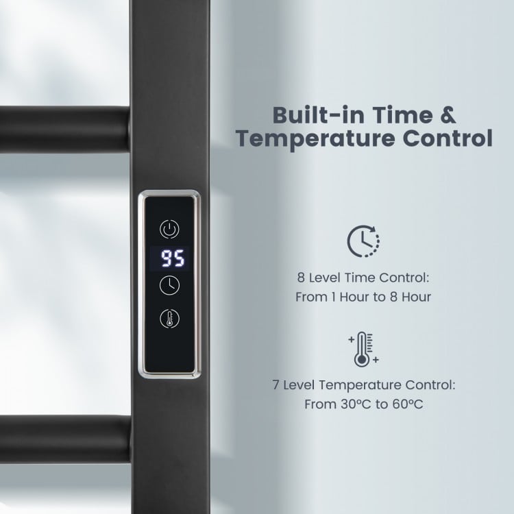 Freestanding Wall-Mounted Towel Warmer Rack with Eight Bars and LED Display