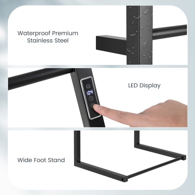 Freestanding Wall-Mounted Towel Warmer Rack with Eight Bars and LED Display