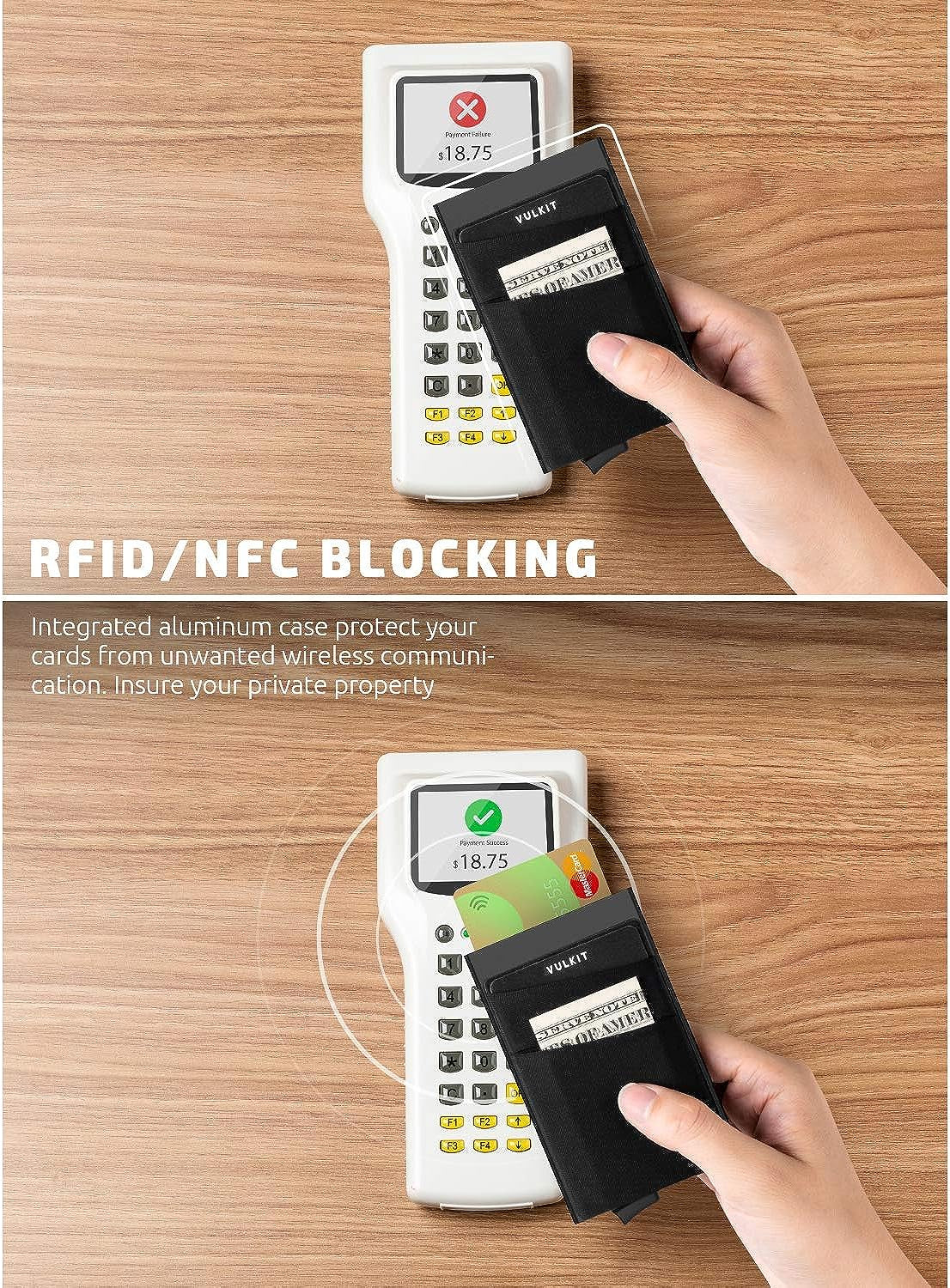 RFID Blocking Card Holder with Pop-Up Money Pocket, Slim Metal Bank Card Case for 5 Cards and Notes