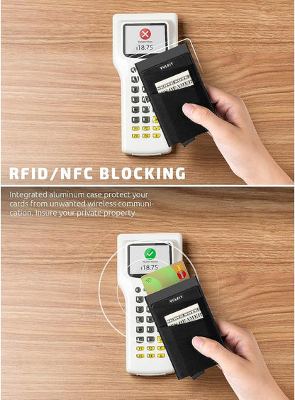 RFID Blocking Card Holder with Pop-Up Money Pocket, Slim Metal Bank Card Case for 5 Cards and Notes