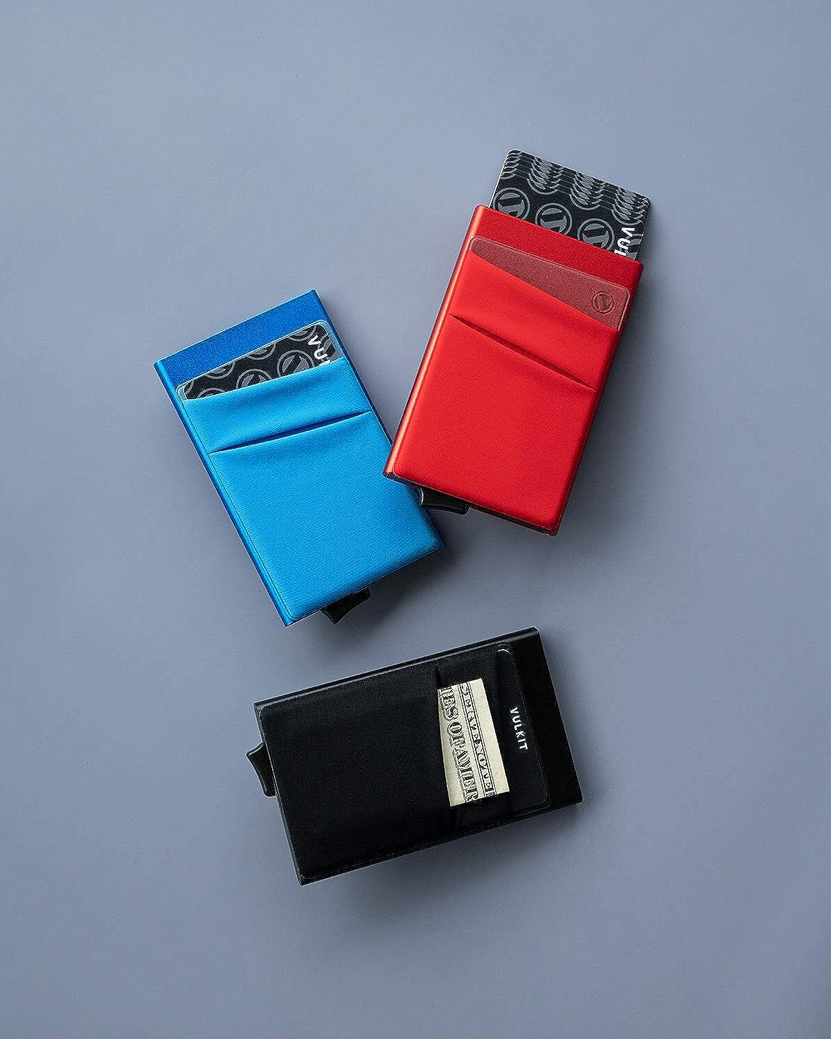RFID Blocking Card Holder with Pop-Up Money Pocket, Slim Metal Bank Card Case for 5 Cards and Notes