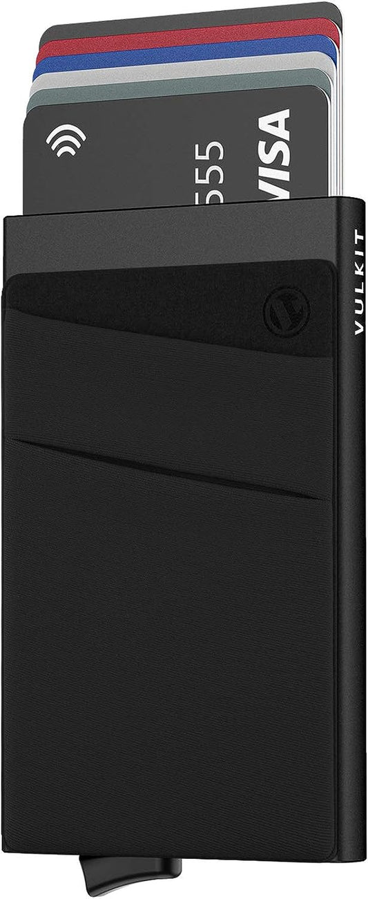 RFID Blocking Card Holder with Pop-Up Money Pocket, Slim Metal Bank Card Case for 5 Cards and Notes
